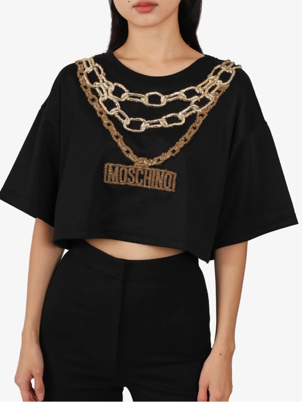 MOSCHINO x H&M Gold Chain Embellished Cropped T-Shirt Black XS
Baddie Y2K Glam"